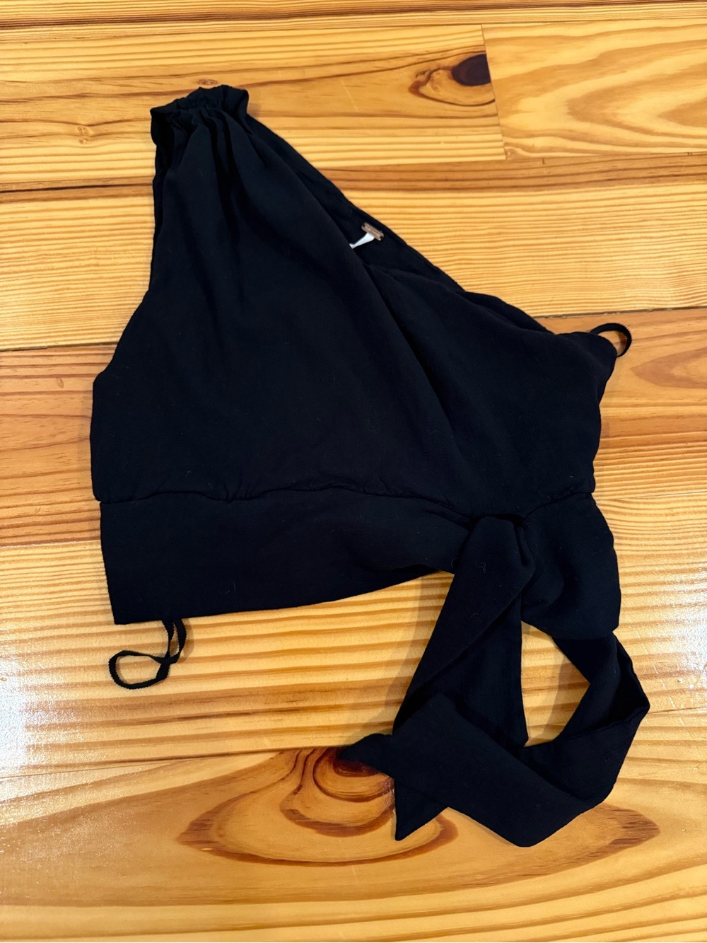 Free People Black One-Shoulder Wrap Crop Top with Tie